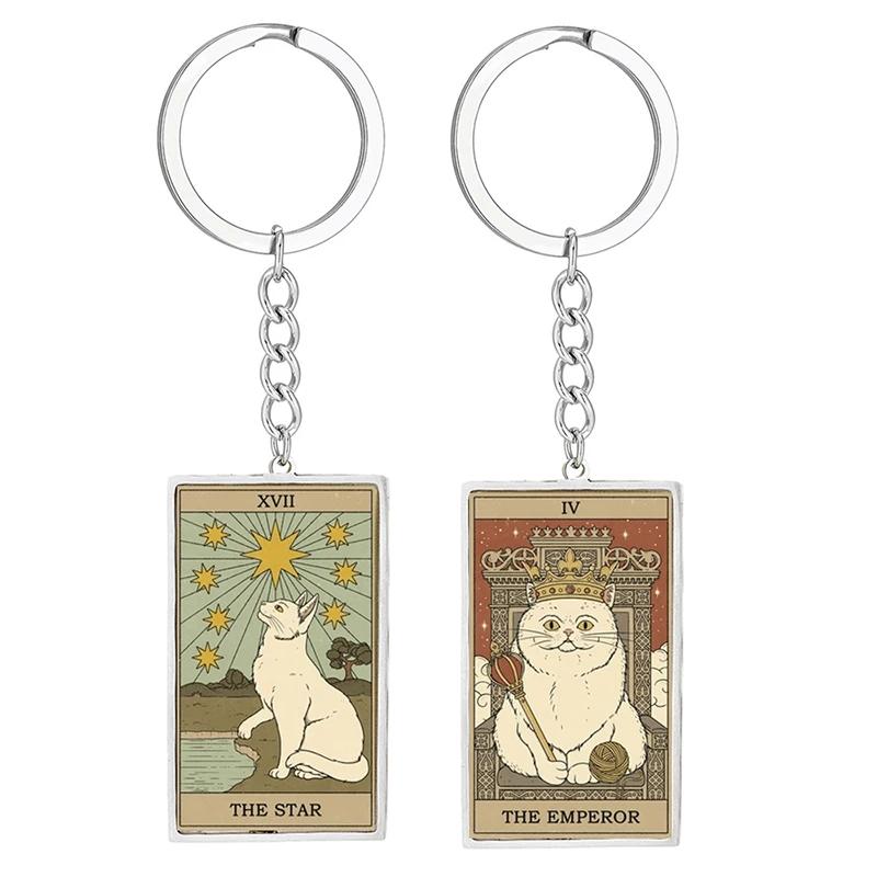 Cute Cat Tarot Keychain - Vintage, Stainless Steel Keyring