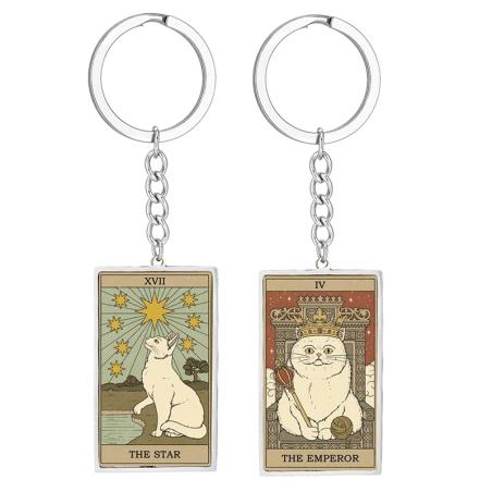 Cute Cat Tarot Keychain - Vintage, Stainless Steel Keyring