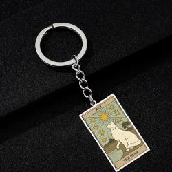 Cute Cat Tarot Keychain - Vintage, Stainless Steel Keyring