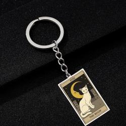 Cute Cat Tarot Keychain - Vintage, Stainless Steel Keyring