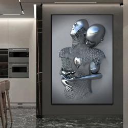 Sarılan Çift Kanvas Poster ve Metal Figür Sanatı