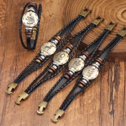 Constellation Bracelets for Couples: Vintage Leather Cuffs