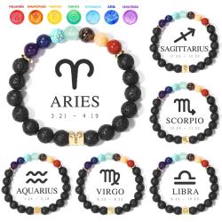 Zodiac & Chakra Bracelets - Stainless Steel with Volcanic Stones