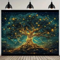Hayat Ağacı Mandala Duvar Halısı - Galaksi Yıldızları Tasarımı