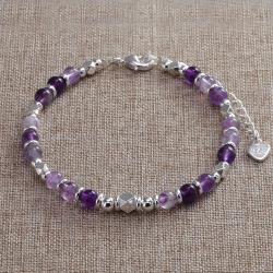 Amethyst Crystal Bracelet for Women | Boho Silver Bead Style