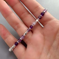 Amethyst Crystal Bracelet for Women | Boho Silver Bead Style