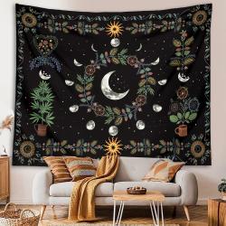 Göksel Ay Evreleri Duvar Halısı | Çiçekli Boho Duvar Dekoru