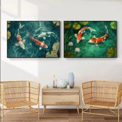 Zen Koi Fish & Sunset Landscape Poster - Canvas Print Wall Art