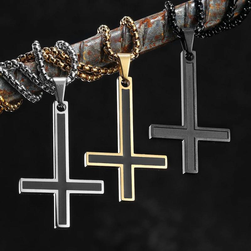 Halskette mit umgedrehtem Kreuz aus Edelstahl – Punk & Stilvoll