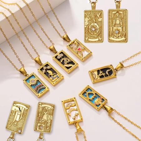 Zirkon Taşlı Tarot Kolye: Kraliçe, Büyücü, Ay ve Daha Fazlası