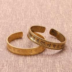 Vintage Buddha-Sutra-Armband aus Bronze, Lotus- und Herzmotiv