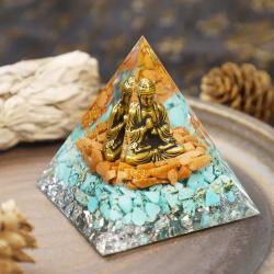 Olivenorma Pyramide Orgonstein - Türkis & Goldfluss Buddha