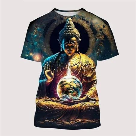 Buddha-T-Shirt mit 3D-Druck | Herren Harajuku Buddhistisches T-Shirt