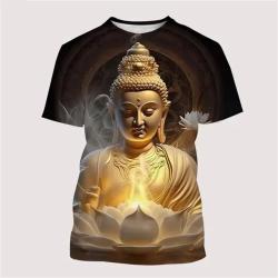 Buddha-T-Shirt mit 3D-Druck | Herren Harajuku Buddhistisches T-Shirt