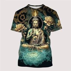 Buddha-T-Shirt mit 3D-Druck | Herren Harajuku Buddhistisches T-Shirt