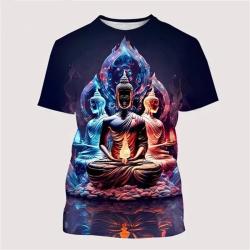 Buddha-T-Shirt mit 3D-Druck | Herren Harajuku Buddhistisches T-Shirt