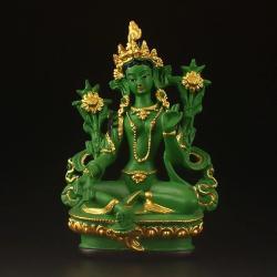 Grüne Tara-Buddha-Statue: Aus Kunstharz bemalt & Feng-Shui-Dekoration