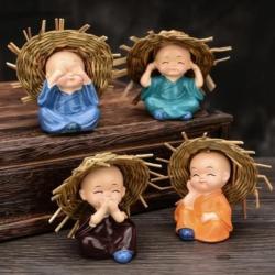 Handgefertigte Kung-Fu-Mönch-Figuren aus Kunstharz – 4er-Set