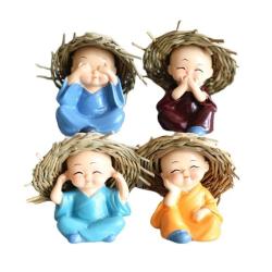 El Yapımı Reçine Kung Fu Keşiş Figürleri - 4'lü Set