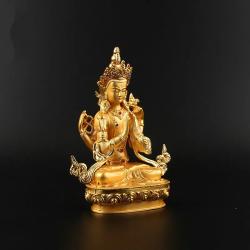 Vergoldete Guanyin-Statue | 15 cm große tibetisch-buddhistische Figur