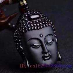 Obsidian Buddha Pendant Necklace - Vintage Gemstone Charm