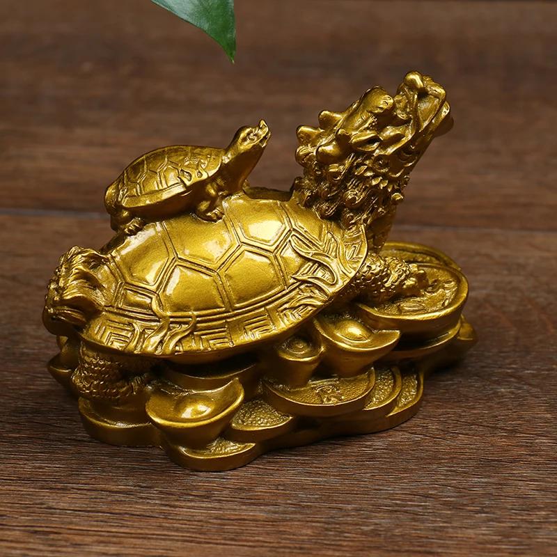 Altın Feng Shui Ejderha Kaplumbağa Heykeli - Zenginlik ve Şans Tılsımı