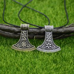 Perun Axe Kolovrat Pendant: Slavic Rune Algiz Talisman Necklace