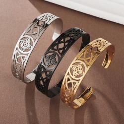 Bracelet manchette en acier inoxydable à nœud de sorcière - Charme païen et amulette porte-bonheur
