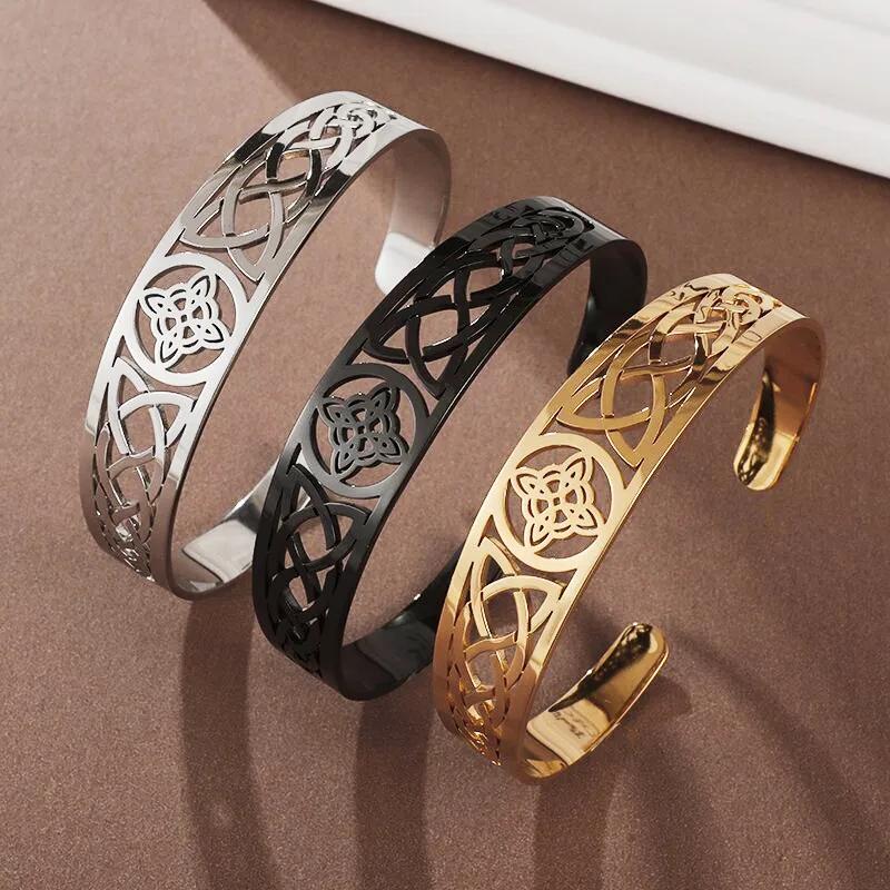 Bracelet manchette en acier inoxydable à nœud de sorcière - Charme païen et amulette porte-bonheur