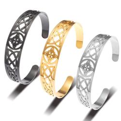 Bracelet manchette en acier inoxydable à nœud de sorcière - Charme païen et amulette porte-bonheur