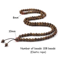 Tibet Mala Bileklik | 108 Ahşap Boncuk, Buda Figürü ve Tesbih