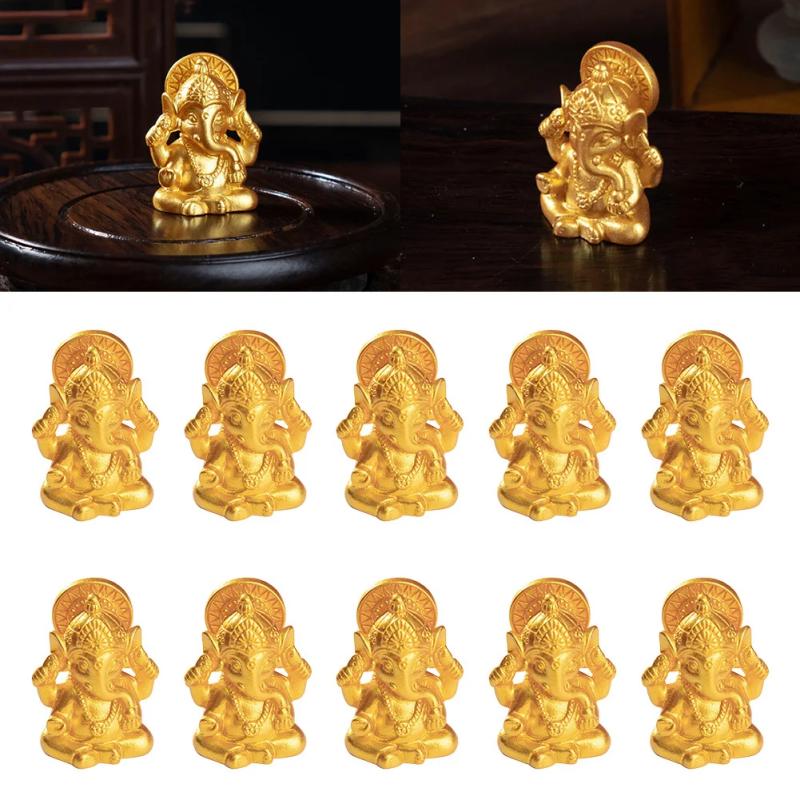 Golden Ganesha Elephant Figurines | 10-Pack Resin Hindu Statue Decor