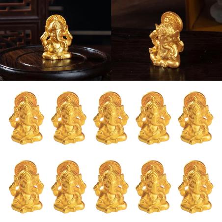 Golden Ganesha Elephant Figurines | 10-Pack Resin Hindu Statue Decor
