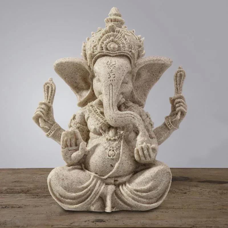 El Yapımı Kumtaşı Ganesha ve Buda Fil Heykeli
