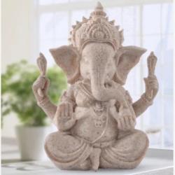 El Yapımı Kumtaşı Ganesha ve Buda Fil Heykeli
