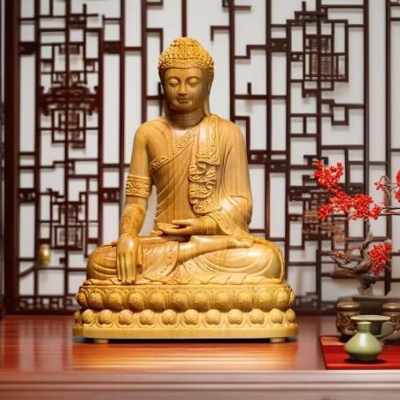 Handgeschnitzte Buddha-Statuen aus Zypressenholz – Feng-Shui-Dekoration