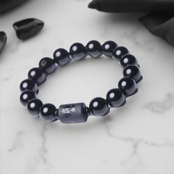 Schwarze Obsidian-Paararmbänder – Glücksbringer-Buddha-Anhänger zum Schutz