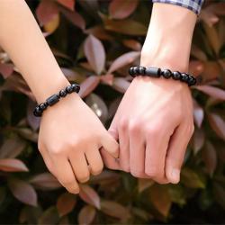 Siyah Obsidyen Çift Bileklik - Şanslı Buda Tılsımı Koruması