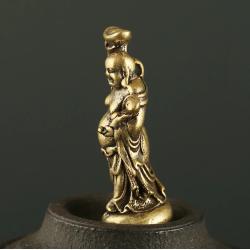 Mini Copper Maitreya Buddha Figurine: Brass Pocket Ornament Decor