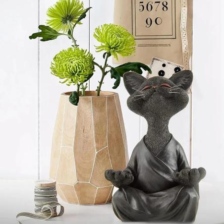 Black Resin Meditation Cat Sculpture - Zen Decor & Gift
