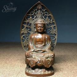 Antik Bronz Buda Heykeli - Sakyamuni ve Amitabha Oymaları