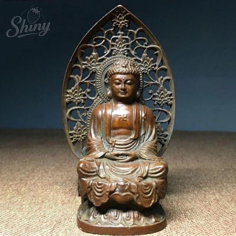 Antique Bronze Buddha Statue - Carved Sakyamuni & Amitabha