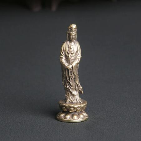 Çin Pirinç Kwan Yin Heykeli - Zarif Koleksiyonluk Buda Figürü