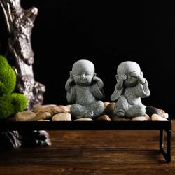 Miniature Buddha Monk Trio - Feng Shui Statues & Home Decor