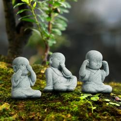 Miniature Buddha Monk Trio - Feng Shui Statues & Home Decor