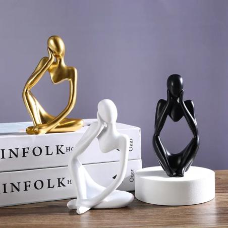 Abstrakte Denker-Skulptur – Sandfarbene Dekoration für Zuhause und Büro