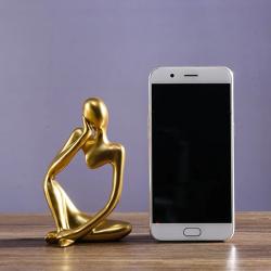 Abstrakte Denker-Skulptur – Sandfarbene Dekoration für Zuhause und Büro