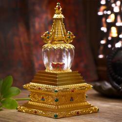 Pagode Bodhi tibétaine dorée : ornement et porte-prières pour stupa bouddhiste