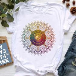 T-shirt de yoga arc-en-ciel bohème | Vêtements de méditation et chakras hippies