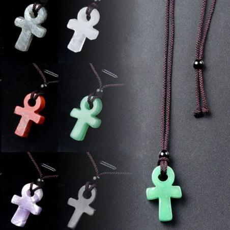 Ciondolo amuleto Ankh egiziano | Agata incisa | Collana regolabile
